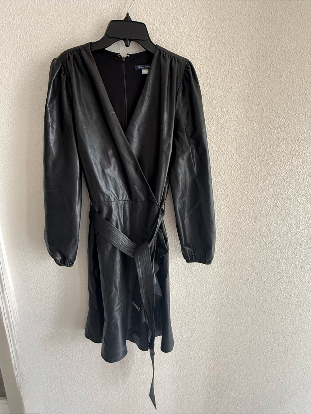 Tommy Hilfiger Black Faux Leather Belted Dress